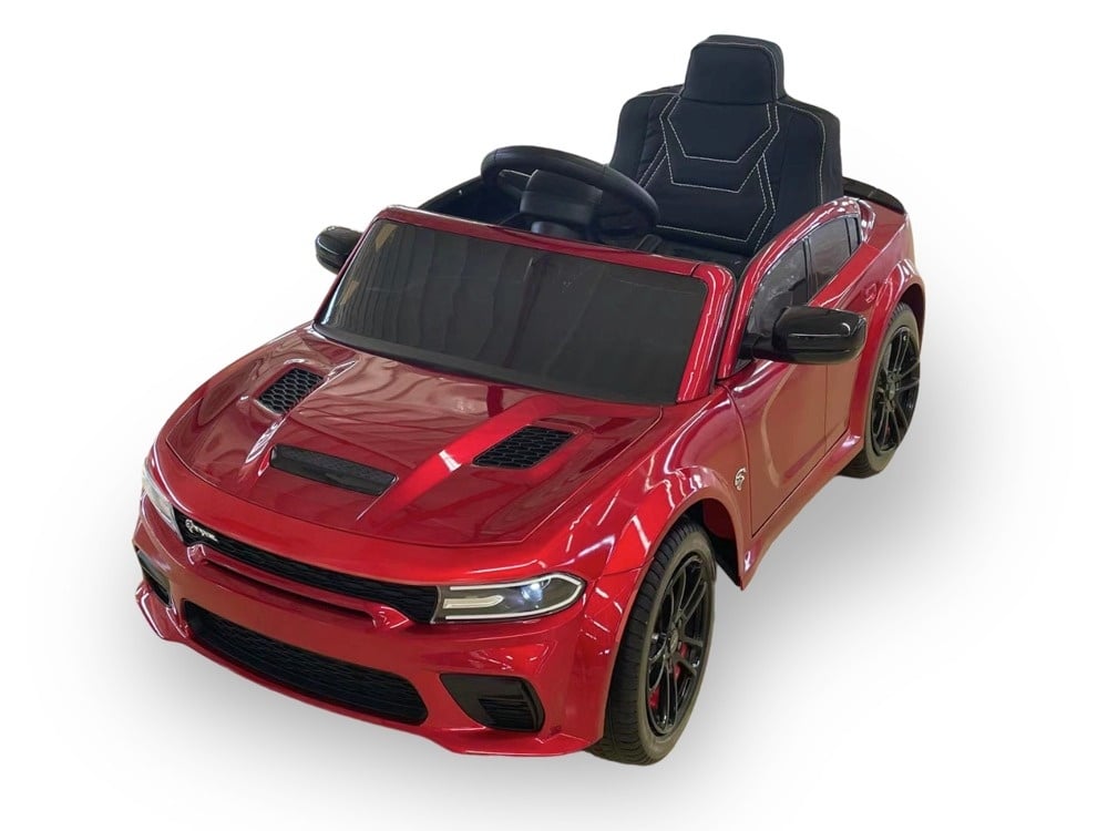 Dodge Charger SRT, 12 volt elektrische kinderauto, Leder zitje, Rubberen banden, Kinder Accu Auto!