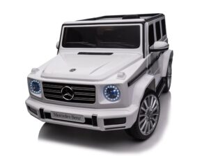Mercedes-Benz G500, 12 volt elektrische kinderauto met rubberen banden, leder zitje en meer!